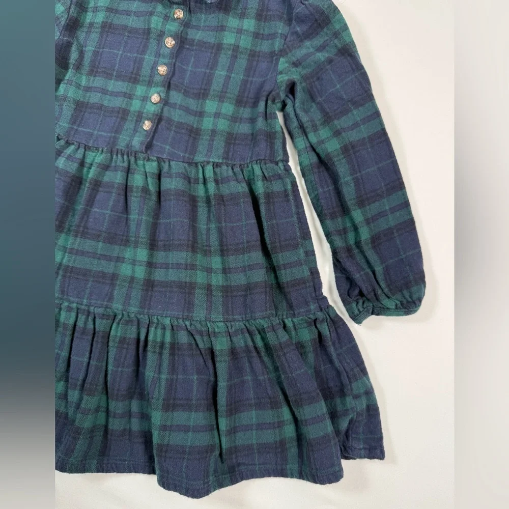 OLD NAVY Girls Plaid Flannel Tiered‎ Dress 4T Green Navy Blackwatch Preppy Fall